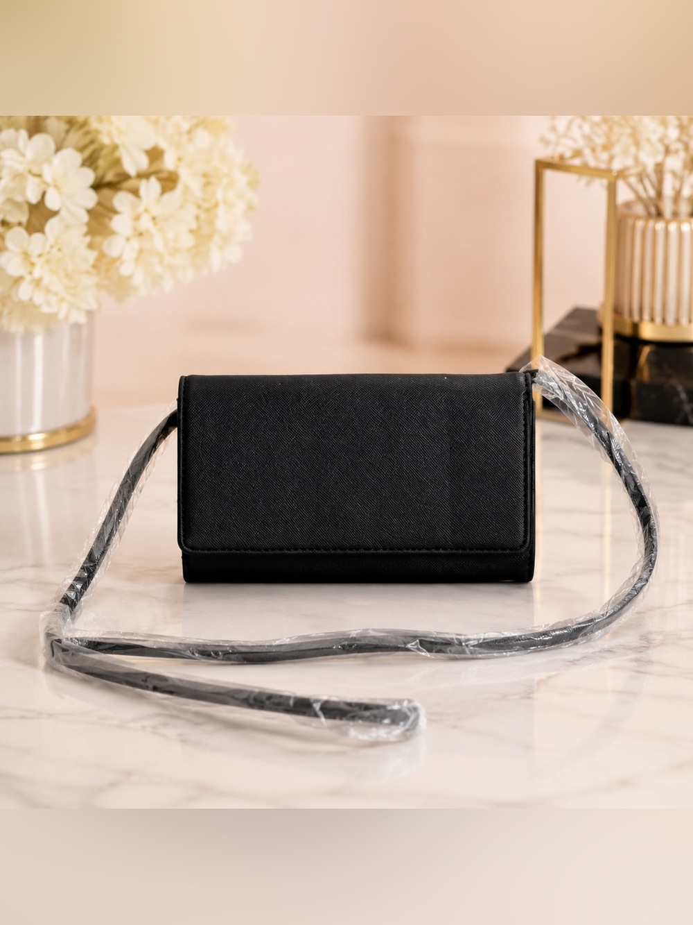 Classic Black Crossbody Wallet Bag - Women